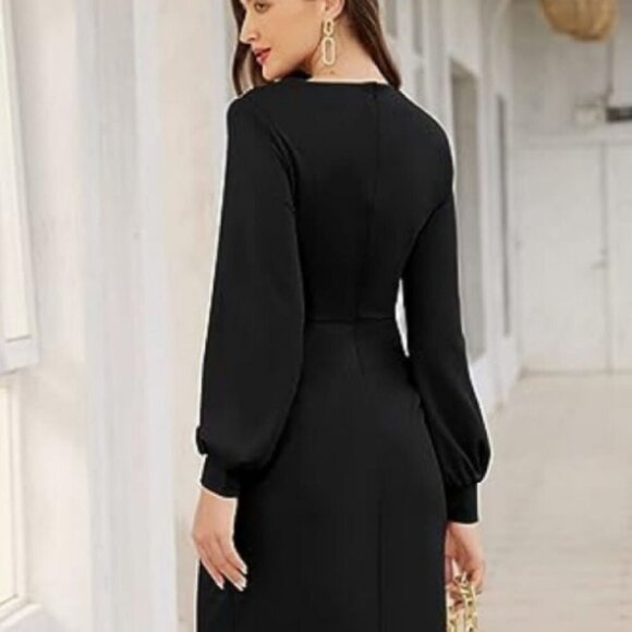 JASAMBAC Women's Wear to Work Dresses Pencil Midi Dresses Black 2XL - Picture 3 of 9